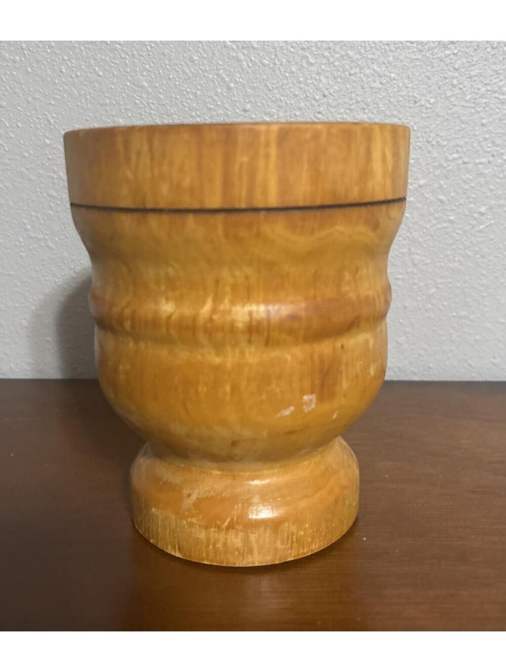 Vintage Light Wooden Mortar  Primitive Folk Art Farmhouse Decor No Pestle